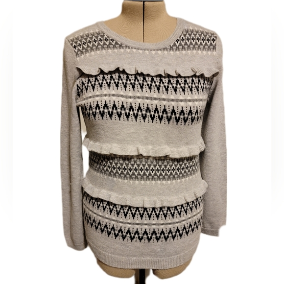 Talbots Sweaters - 🔖🎄👉Talbots Fair Isle Wool Sweater Sz M Gray Ruffle detail